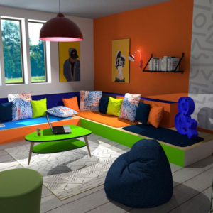 Autre projet déco atypique scénarisation d un aménagement en 3D autour d'un coussin