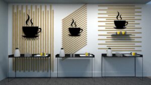 Un projet déco pour une entreprise bretonne. Créer un coin café convivial avec des tasseaux