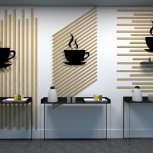 Un projet déco pour une entreprise bretonne. Créer un coin café convivial avec des tasseaux