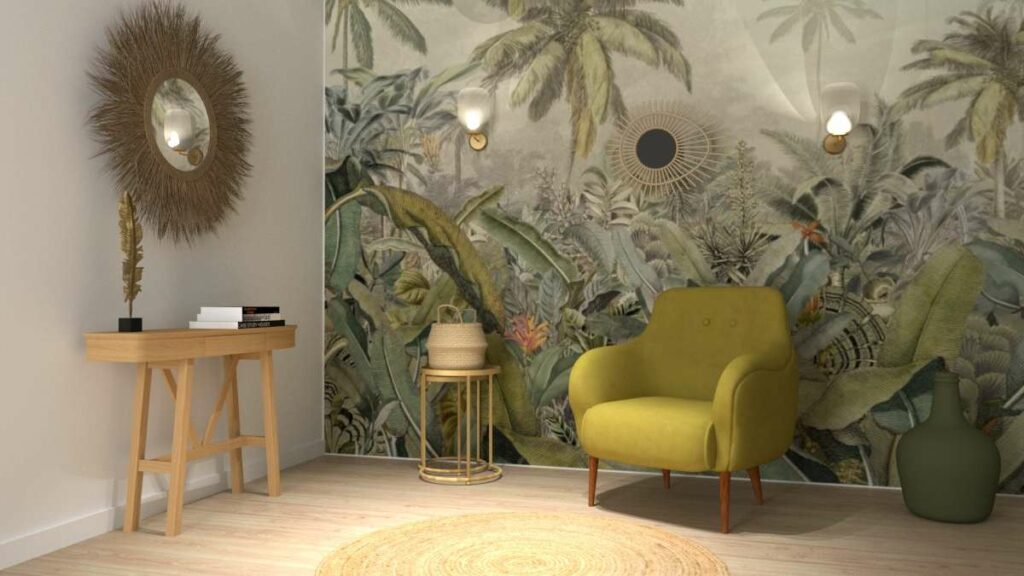 Scénarisation décorative 3D d'ambiance savane