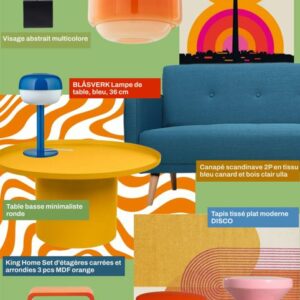 decoration colorée et originale planche-tendance-amenagement-coin-salon-aux-couleurs-dynamiques