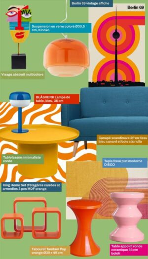 decoration colorée et originale planche-tendance-amenagement-coin-salon-aux-couleurs-dynamiques